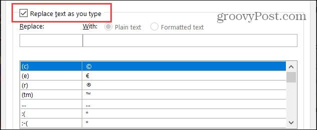 Byt ut text när du skriver in Word i Windows