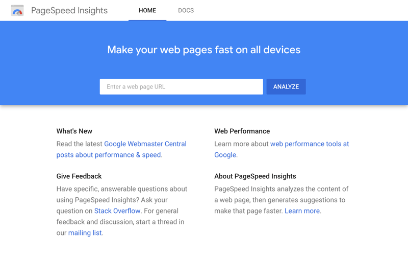 skärmdump av Pagespeed Insights Tool webpage