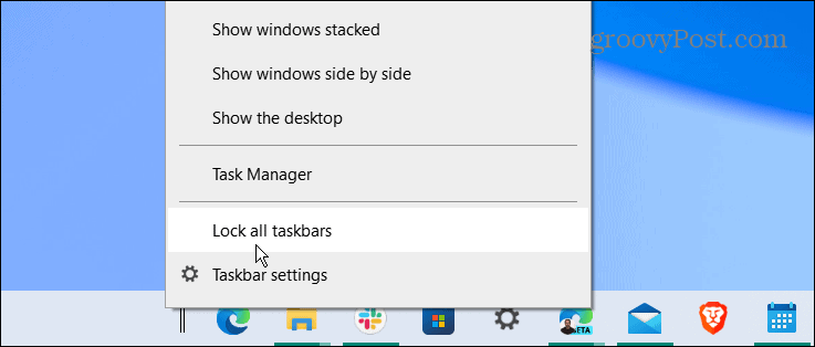 lås alla aktivitetsfält mitt i aktivitetsfältet i Windows 10