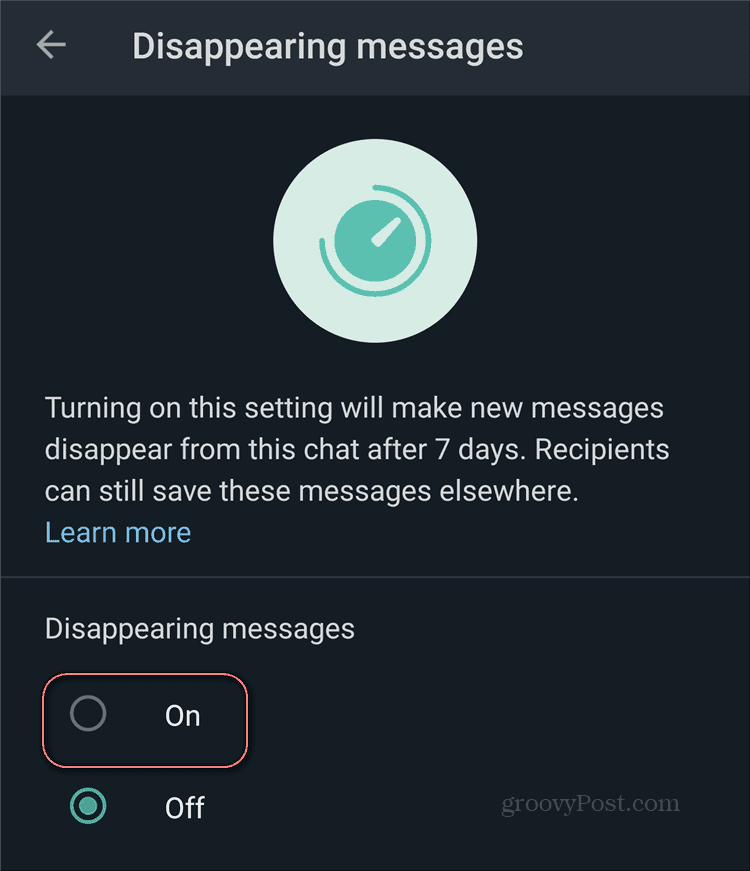 WhatsApp Försvinnande meddelanden Aktivera