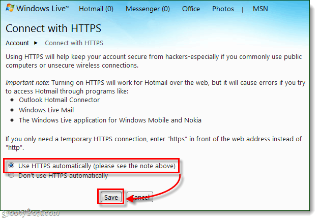 Hur du alltid säkert ansluter till Windows Live och Hotmail via HTTPS