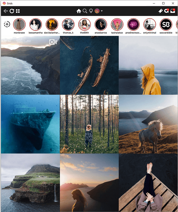 Grids speglar Instagram-upplevelsen från din telefon och inkluderar möjligheten att se Stories på ditt skrivbord.