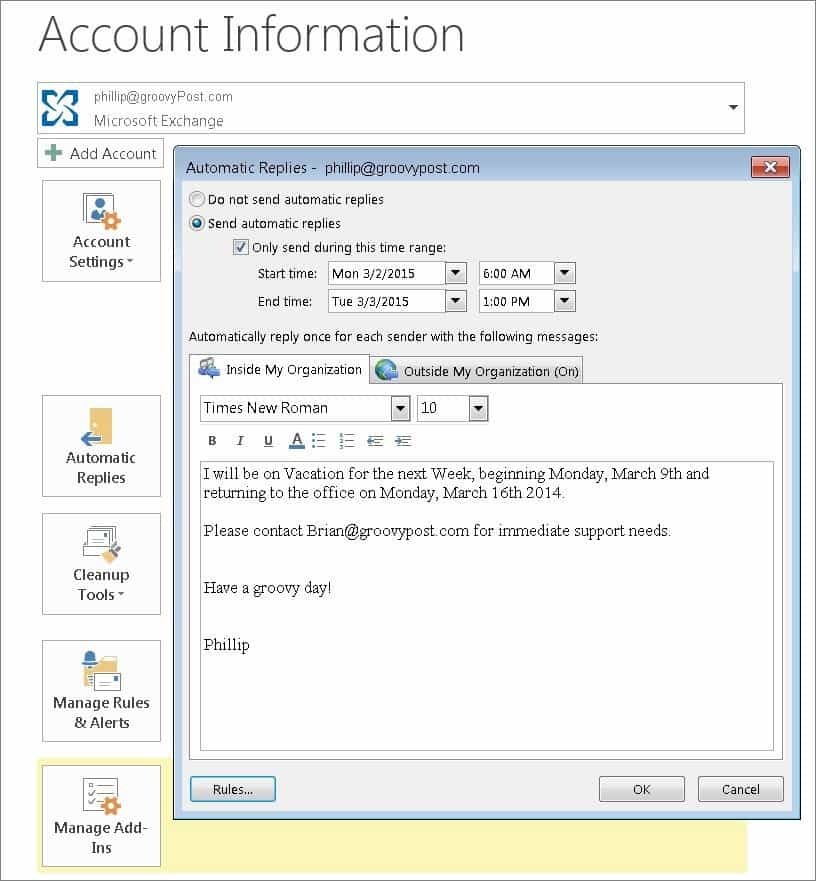 Aktivera automatiska svar med Office Assistant i Outlook 2010 och 2013