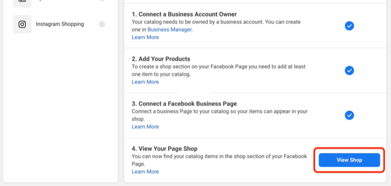 visa butiksknappen för att förhandsgranska hur din facebookbutik ser ut på din sida
