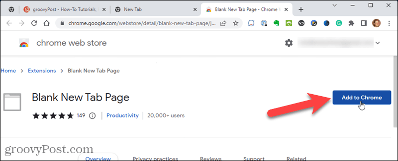 Lägger till tillägget Blank New Tab Page i Chrome