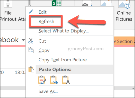 Uppdatera ett importerat Excel-kalkylblad i OneNote