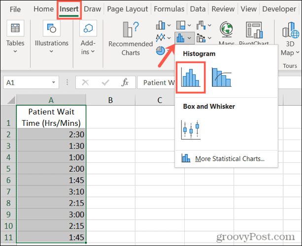 Infoga ett histogram i Excel