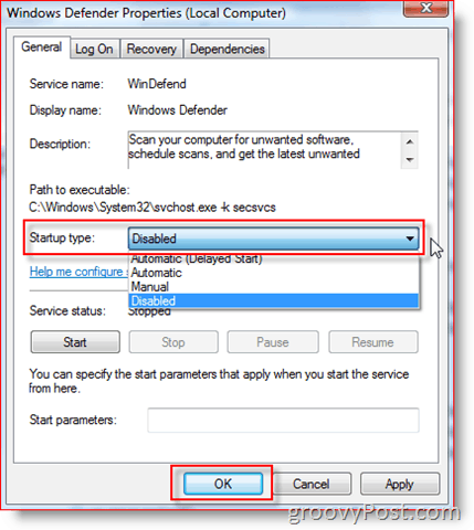 Inaktivera Windows Defender Service i Windows Server 2008 eller Vista:: groovyPost.com