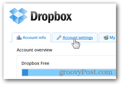 dropbox-kontoinställningsfliken