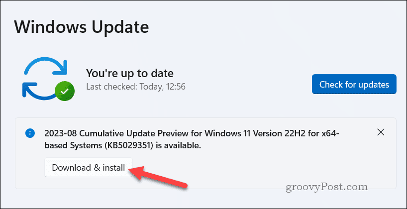 Installera Windows uppdateringsknapp