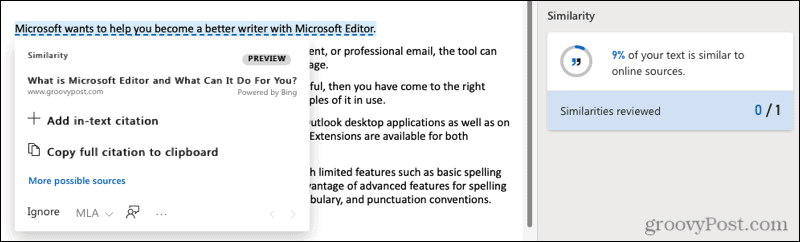 Microsoft Editor webblikhet