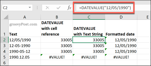 Funktionen DATEVALUE som används i Microsoft Excel