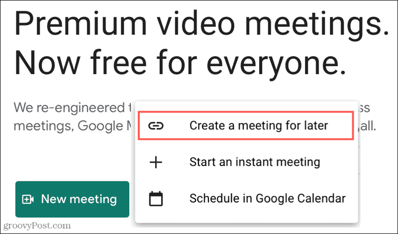Nytt möte, skapa ett möte för senare