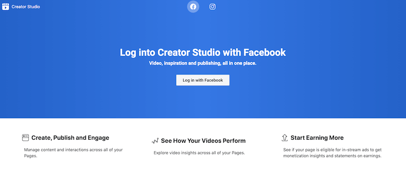 Facebook Creator Studio-inloggningssida