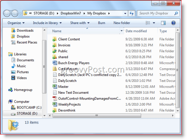 Windows 7 Windows Explorer Dropbox-mapp