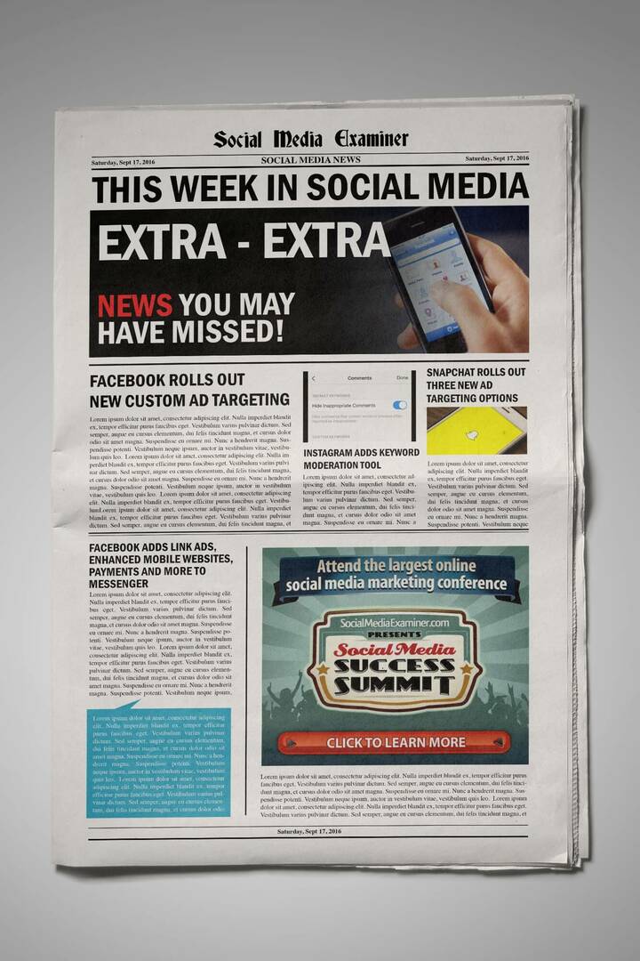 Facebook anpassade målgrupper inriktar sig nu på Canvas-annonsvisare och andra nyheter på sociala medier för 17 september 2016.
