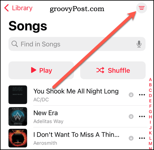 Ikonen Fler alternativ i Apple Music-biblioteket