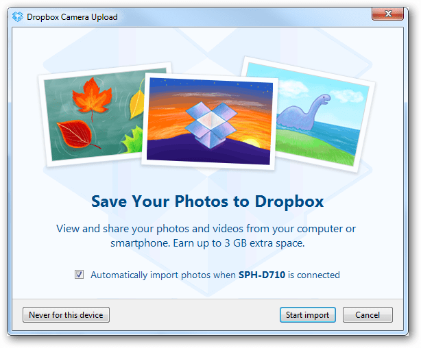 Inaktivera Spara dina foton automatiskt i Dropbox