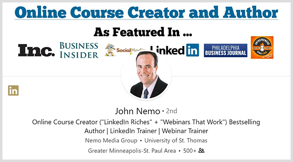 John Nemo använde sin LinkedIn-profil för att hitta nya kunder.