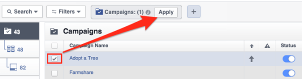 välj din kampanj och klicka på Apply