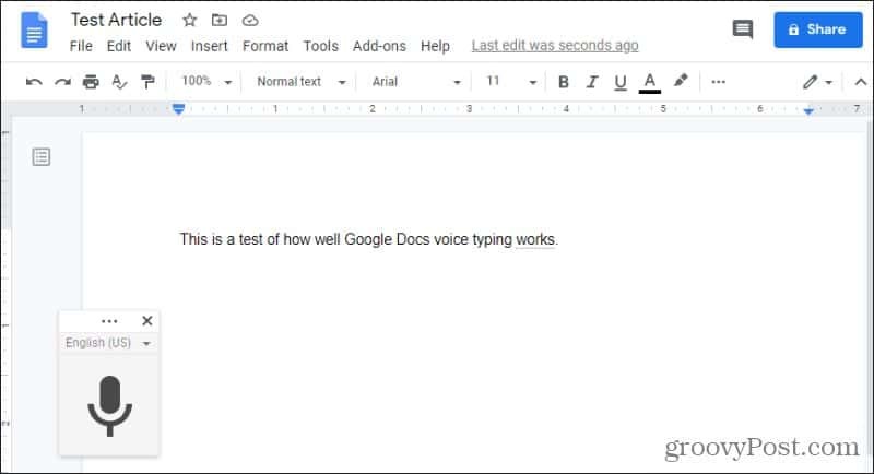 aktivera Google Docs rösttyp