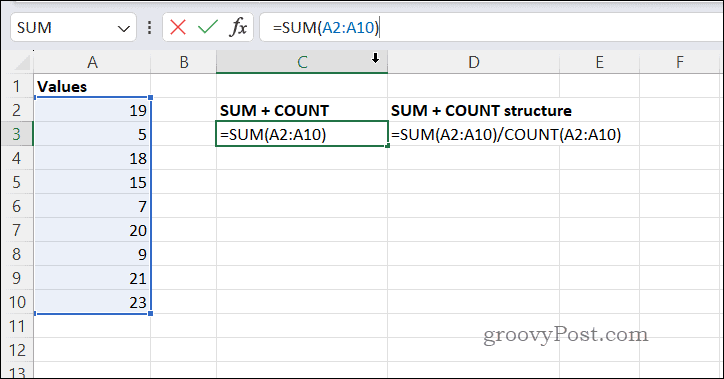 Beräknar medelvärden med SUMCOUNT i Excel