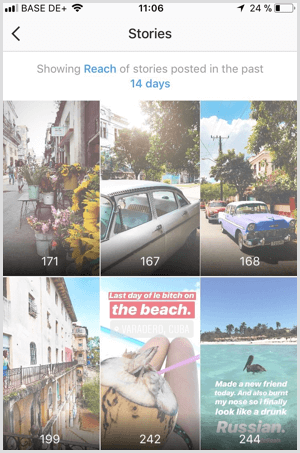 Visa Instagram Stories Reach data i Instagram Analytics.