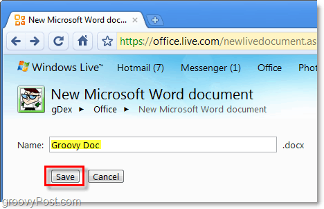 namnge ditt orddokument och spara det i office live webbapp