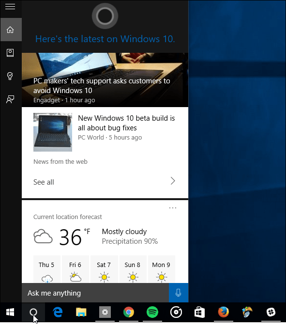 Cortana infokort