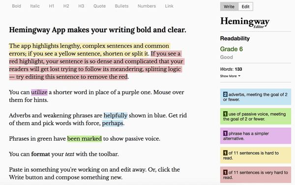 Hur man skriver och strukturerar längre form textbaserade Facebook-sponsrade inlägg, bästa praxis, Hemingway App
