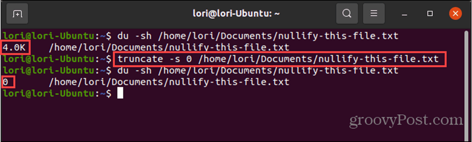 Använder truncate-kommandot i Linux