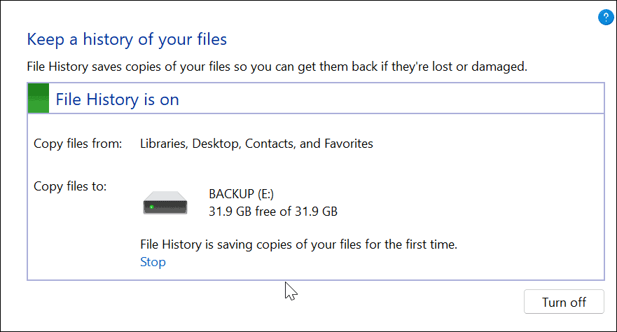 ställ in filhistorik på Windows 11