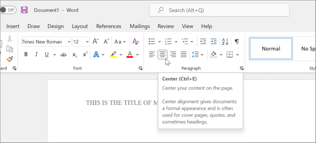 skriv i titelformat apa style i Microsoft Word