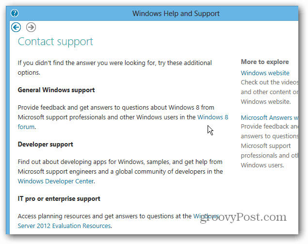 Kontakta Windows 8 supportforum