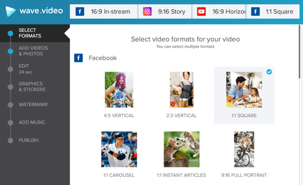 Utveckla en social videostrategi, skapa video med Wave.video, facebookmallalternativ.