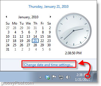 Windows 7-skärmdump - klicka på klockan och ändra inställningar