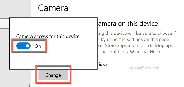 Inaktiverar kameratillgång på Windows 10
