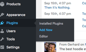 Lägg till ett nytt WordPress-plugin från fliken Plugins.