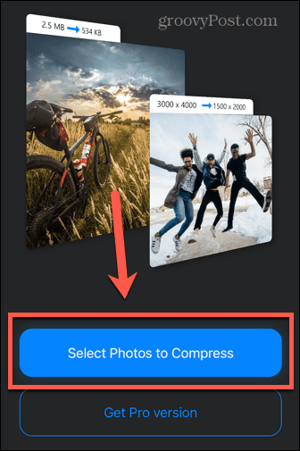 komprimera foton app välj foton
