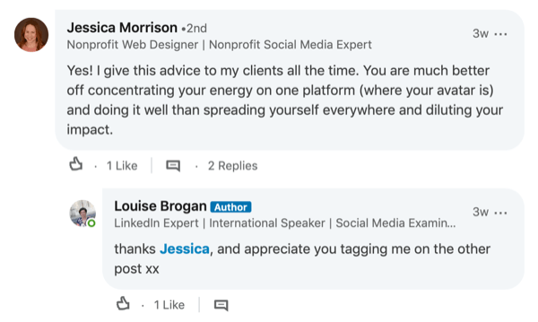 exempel på svar på kommentarer i LinkedIn-inlägg