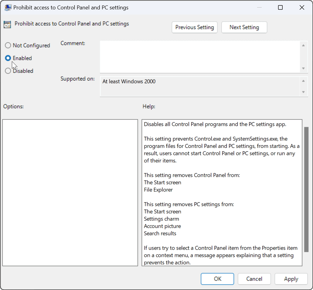 Blockera användare från inställningar i Windows 11