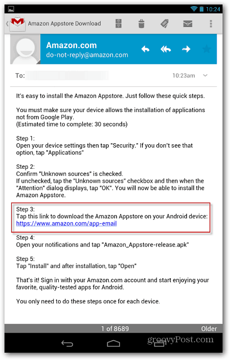 Amazon e-postlänk