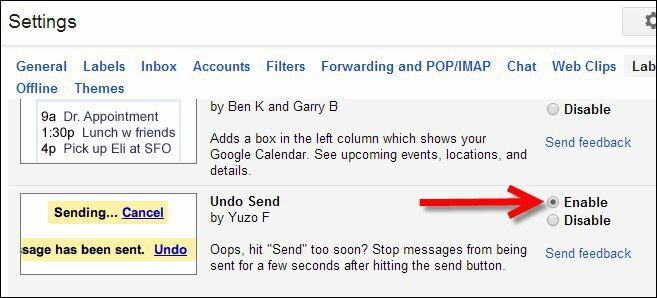 Aktivera Ångra skicka via Gmail Labs