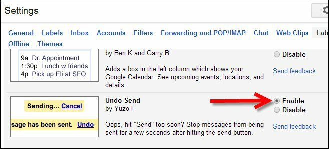 Hur man aktiverar Ångra skicka för objekt som skickats via gmail