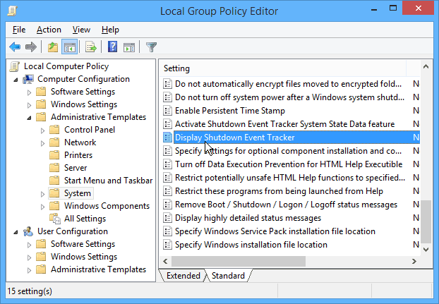 Windows Shutdown Event Tracker övervakar systemets reboots