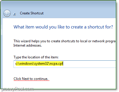 Använd c: windows system32ncpa.cpl som din filväg för att snabbt öppna nätverksanslutningar