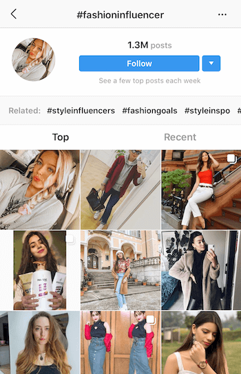 Instagram hashtag-sökning efter potentiella influenser att samarbeta med