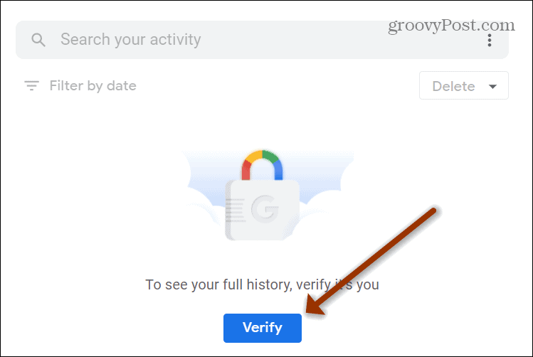 Verifiera Googles sökhistorik-knapp