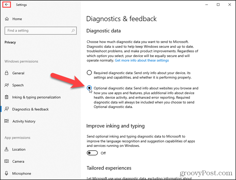 Slå på Windows 10 Valfria diagnostiska data