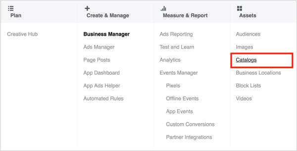 För att komma åt Catalog Manager, öppna Business Manager och välj Catalogs.